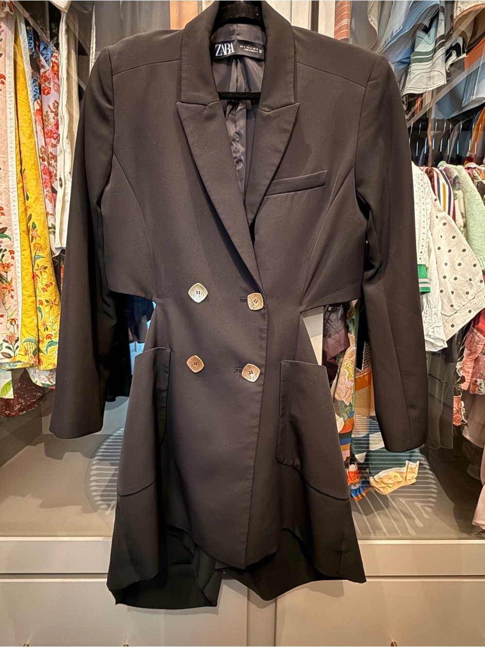 Zara Black Blazer Dress Romper Cutout Double Breasted S